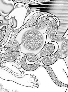 工笔画白描底稿唐卡多闻天王画稿