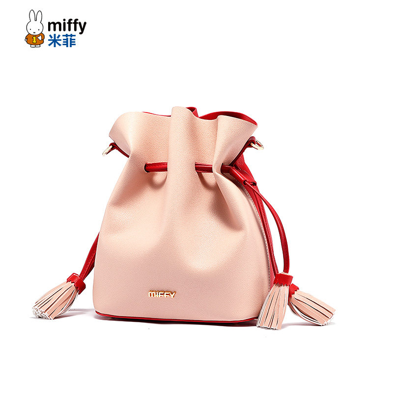 米菲女2020新款潮撞色宽肩带水桶包 米菲伟之林女士包袋