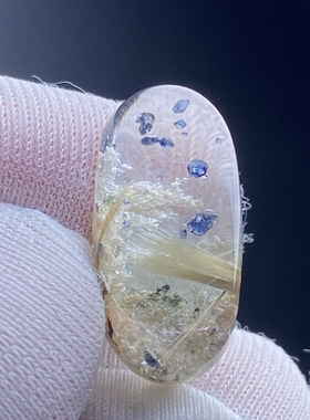 天然水晶包裹体幽灵发晶共生蓝矿吊坠裸石蛋面DIY矿石饰品项链