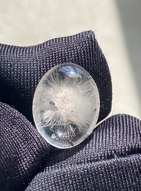 天然水晶白兔毛花吊坠裸石蛋面DIY兔毛饰品配饰可做戒指一物一图