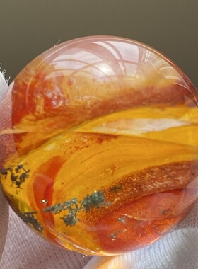 天然水晶包裹体绿幽灵红胶花吊坠圆珠DIY黄胶花单珠饰品项链21mm