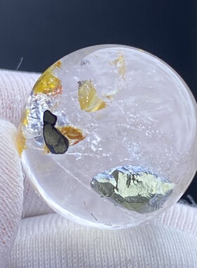 天然水晶包裹体双色蓝铜矿吊坠圆珠DIY铜矿单珠饰品项链17.5mm