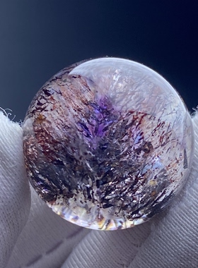 天然水晶超七紫晶发银山金字塔吊坠圆珠紫发晶单珠饰品项链17mm