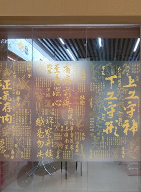 定制设计中医药材图册典籍创意中医学术语文字玻璃橱窗磨砂贴纸画