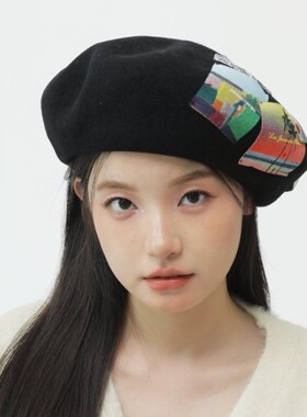 秋冬甜美日本CA4LA 文艺贴标贝雷帽女可爱时尚澳洲羊毛大头围帽子