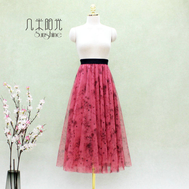 2025秋冬 高档精美印花裙大摆裙加密网纱裙中裙 垂感显瘦半裙长裙,淘宝优惠券,粉丝福利购,淘宝优惠卷
