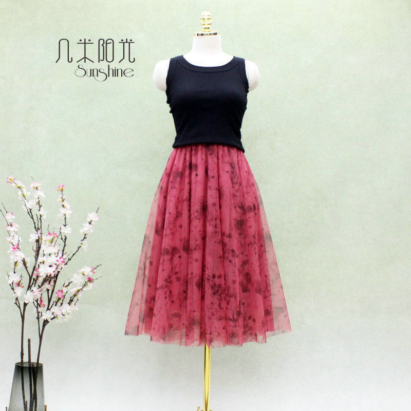 2025秋冬 高档精美印花裙大摆裙加密网纱裙中裙 垂感显瘦半裙长裙,淘宝优惠券,粉丝福利购,淘宝优惠卷