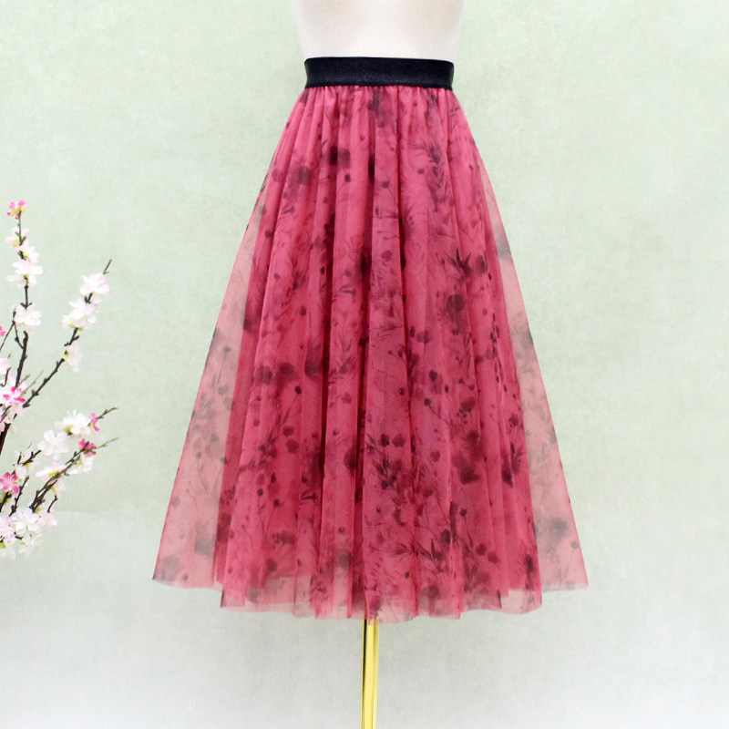 2025秋冬 高档精美印花裙大摆裙加密网纱裙中裙 垂感显瘦半裙长裙,淘宝优惠券,粉丝福利购,淘宝优惠卷