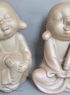 粗陶人物雕塑摆件琴棋书画小和尚