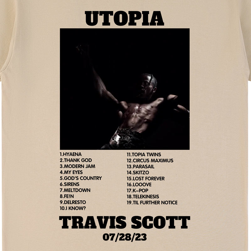 Travis Scott短袖T恤Utopia专辑海报饶舌街头嘻哈男女美式字母 - 图1