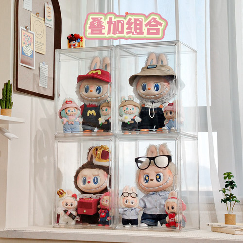 拉布布泡泡玛特三丽鸥前方高能fifa保护防尘罩labubu亚克力展示盒 - 图0