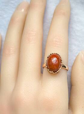 天然原矿川料南红玛瑙活口戒指 925银镀18K金 一物一图 花纹漂亮