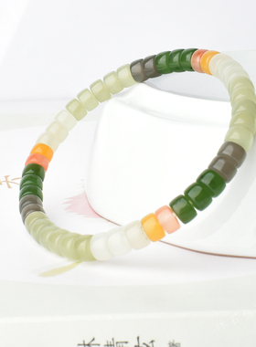 和田玉手串多宝手串搭配红玛瑙石英岩多色直切药片手串手链