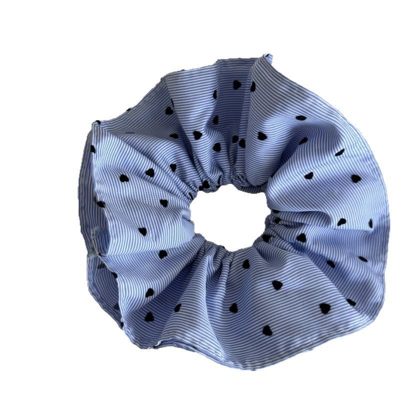 韩系蓝色条纹爱心双层褶皱大肠发圈女丸子头发绳皮筋马尾头绳发饰,淘宝优惠券,粉丝福利购,淘宝优惠卷