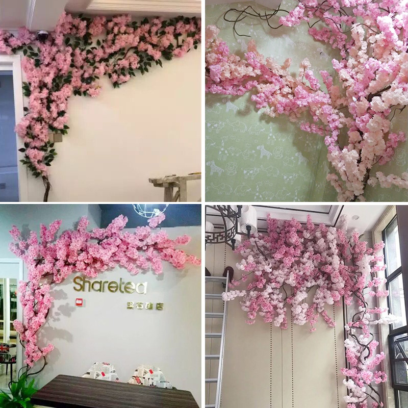 仿真樱花树室内客厅网红店墙面空调管道遮挡吊顶装饰塑料假花藤条 - 图2