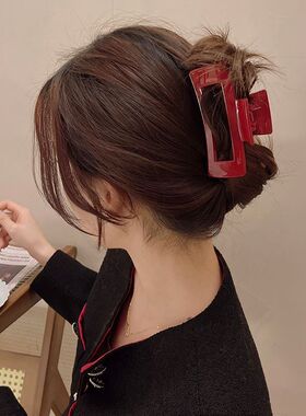 红色圣诞新年抓夹女秋冬款