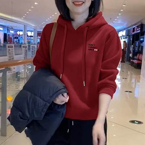 连帽时尚卫衣女士2025简约通勤休闲新款宽松百搭加绒加厚上衣外套 - 图2