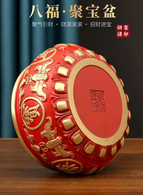 黄铜彩绘聚宝盆中式摆件招财聚财