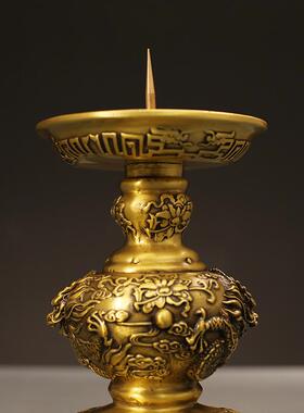 全黄铜福龙烛台蜡台中式供奉摆件