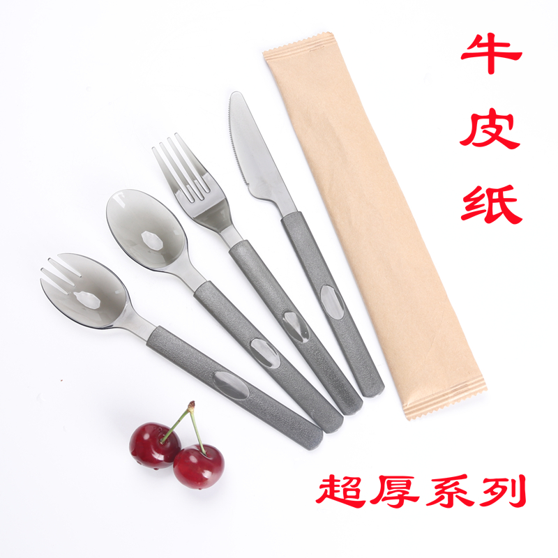 一次性勺子叉子加厚加纸巾塑料刀叉勺水果沙拉叉外卖甜品勺子样品 - 图0