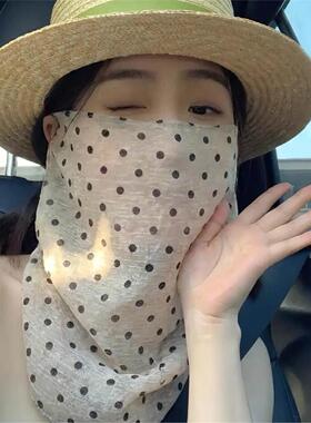 女生户外骑行开车防晒面罩护颈脖套二合一不晕妆口罩百变网纱脖套