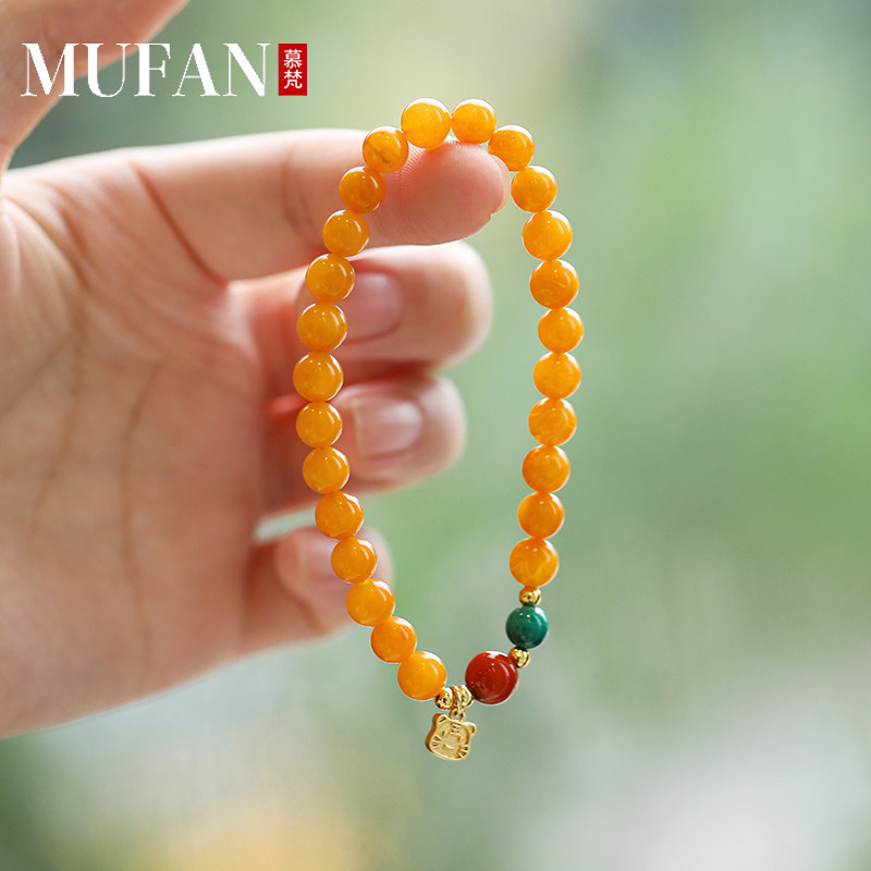 天然蜜蜡手串女款老蜜鸡油黄手链 慕梵珠宝手链