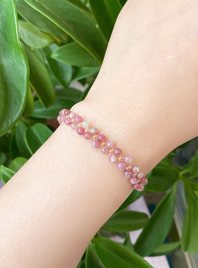 天然落梅红碧玺手链粉色水晶