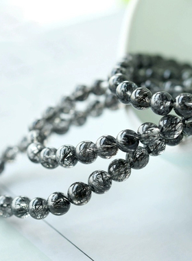 收藏级天然黑发晶多圈手链5-6mm