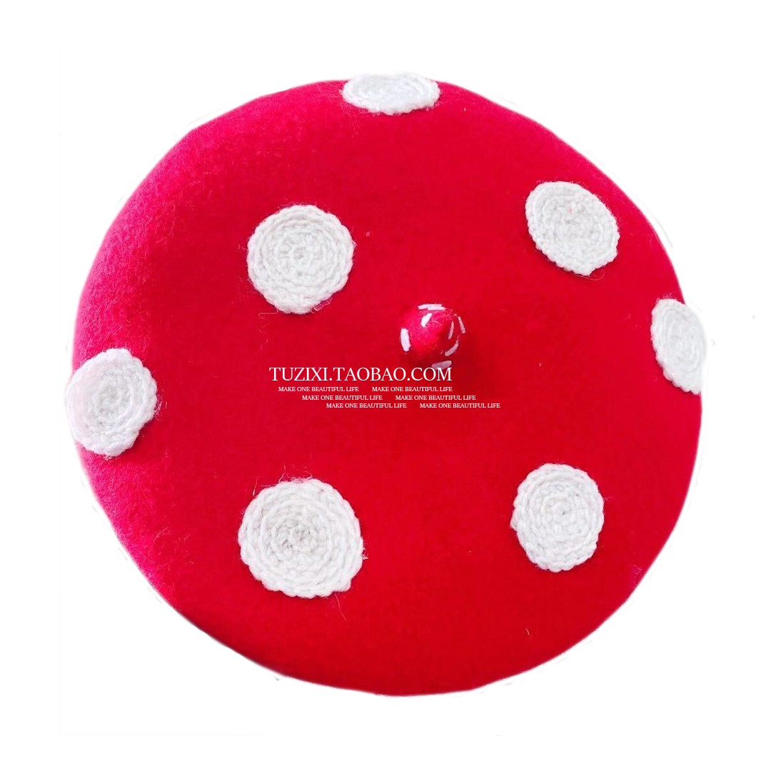 儿童贝雷帽 女童蘑菇帽女孩红白波点帽拍摄蘑菇包宝宝帽ins爆款