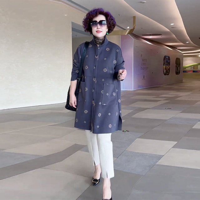Temperament mom air cotton windbreaker ເສື້ອຄຸມຍາວກາງສໍາລັບແມ່ຍິງ