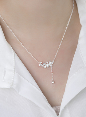 猫蛰S999足银花朵流苏项链