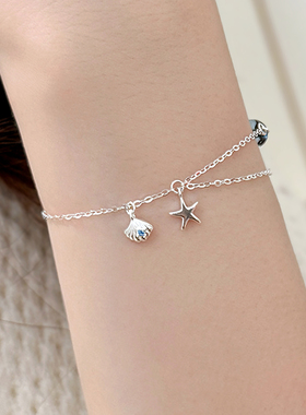 猫蛰S925纯银海蓝宝贝壳海星手链