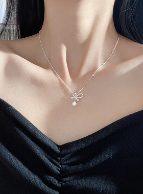 猫蛰S925纯银珍珠蝴蝶结项链