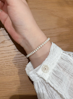 帽子S925银施家暖白珍珠磁吸手链