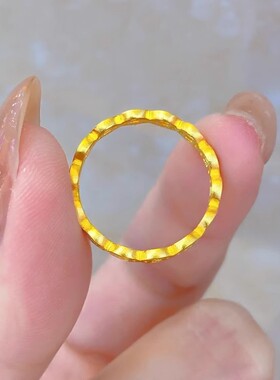 臻玉2026新年新款钱多多沙金戒指招财镂空轻奢中式黄金色指环饰品