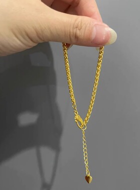 保色古法沙金色环环相扣小鱼麦穗手链轻奢新中式百搭时尚手饰配件