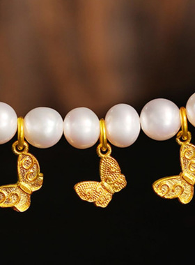 沙金蝴蝶项链吊坠小福蝶项坠手链滴溜DIY配件仿黄金色饰品首饰