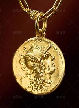 古法沙金项链吊坠饰品罗马女神金币项链痛金吊坠高级感轻奢小众