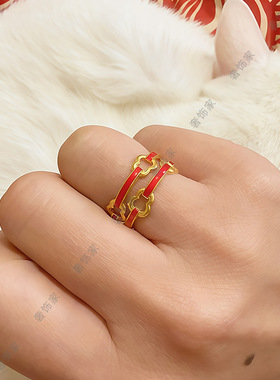 沙金保色转运福禄葫芦戒指珐琅彩食指环真空电镀24k古法对戒手饰