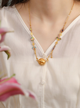 沙金DIY配件路荣星静待花开牡丹花隔珠转运珠吊坠项链串珠配饰