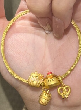 沙金甜品下午茶布丁奶冻转运珠镀24k金黄金色串珠手链DIY配饰女