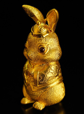 古法沙金玉兔携福生肖吊坠个性新中式配饰黄金色轻奢高级项链挂坠