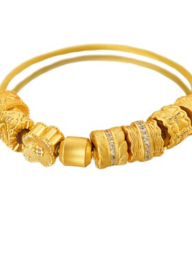 18K黄金色Charme宝贝四叶心语钻运珠转运珠999金色小串珠送礼女友