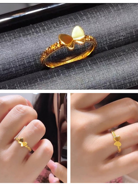 沙金蝴蝶结蝶舞翩跹金色碎碎冰亮面戒指复古轻奢指环新款高级