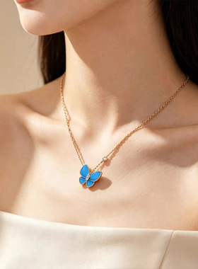 归真居越南沙金镀18K金贝壳蝴蝶项链 2026高保色白贝蝴蝶轻奢蓝色