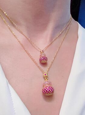 真空电镀沙金多喜葫芦渐变点钻项链毛衣链女款独特小众装配饰品