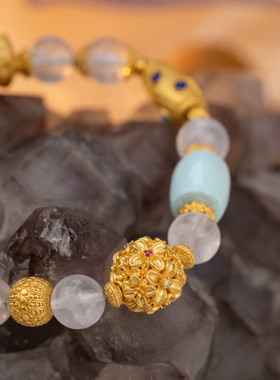 沙金古法黄金色桃花珠手链串珠diy配件女转运珠百搭配饰品