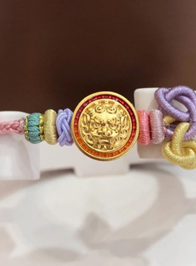 保色沙金故宫系列福满平安通孔吊坠DIY转运珠手链手串珠项链配件