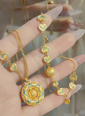 沙金宝相莲境手链敦煌菱格四瓣花纹珠吊坠宝相花纹饰品项链