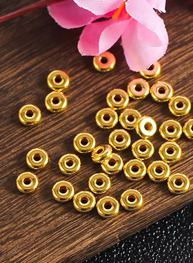沙金仿黄金色光面隔片DIY配件男女款手链镀24k真金隔珠转运珠光圈